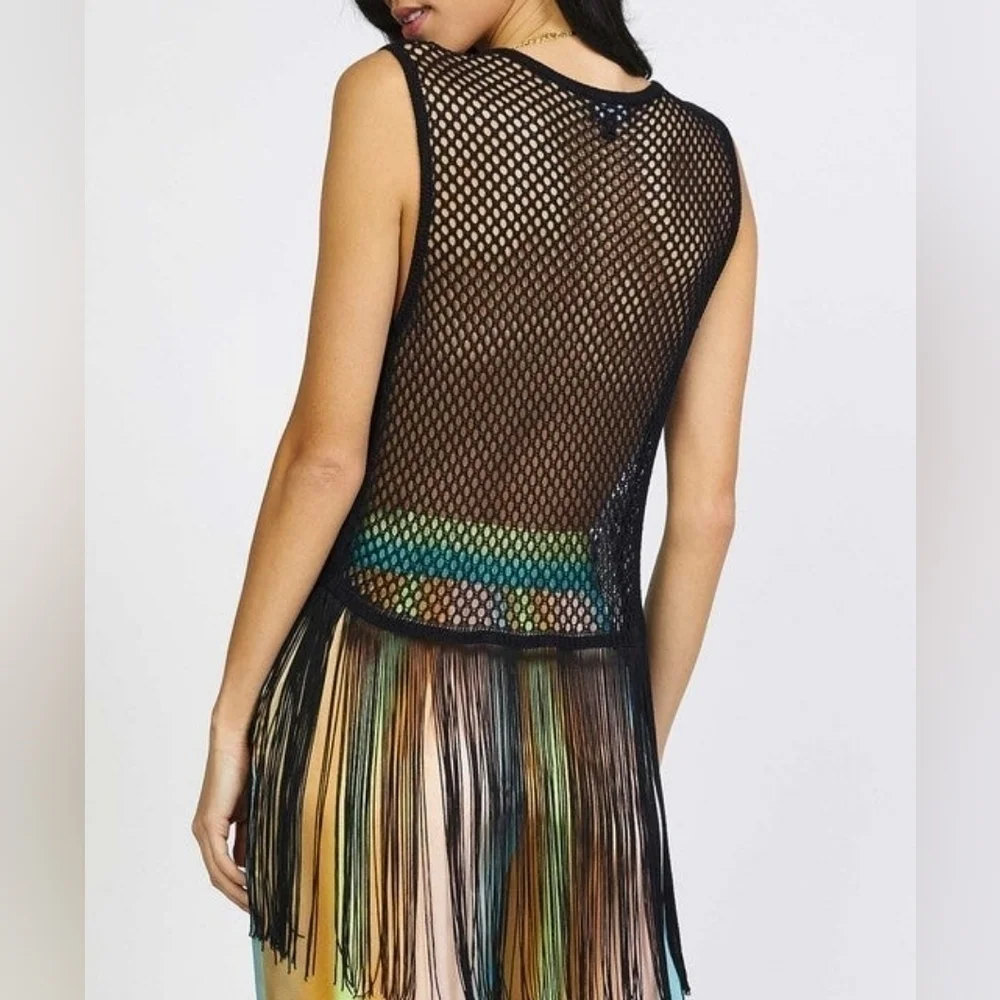 SLEEVELESS CREW‎ NECK CROCHET SWIM COVERUP
